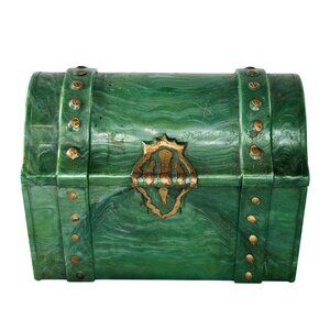 Vintage Herb Farm Green Plastic Treasure Chest Box With Gold Accents Made In USA